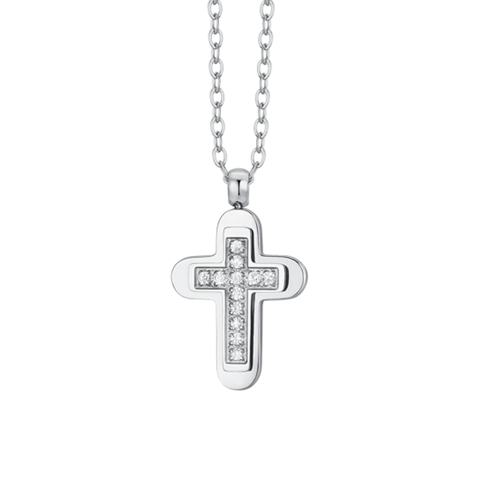 COLLANA UOMO IN ACCIAIO CROCE E ZIRCONI BIANCHI - Image 4