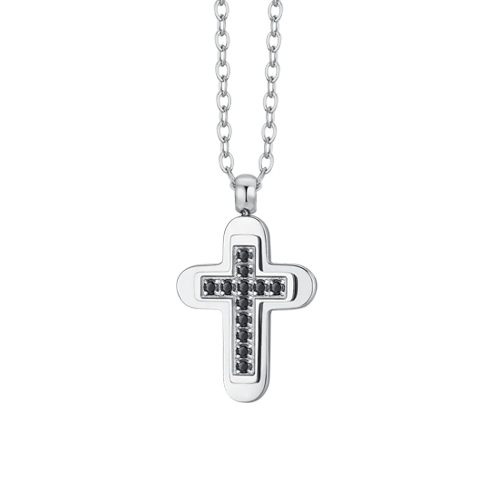 COLLANA UOMO IN ACCIAIO CROCE E ZIRCONI NERI - Image 4
