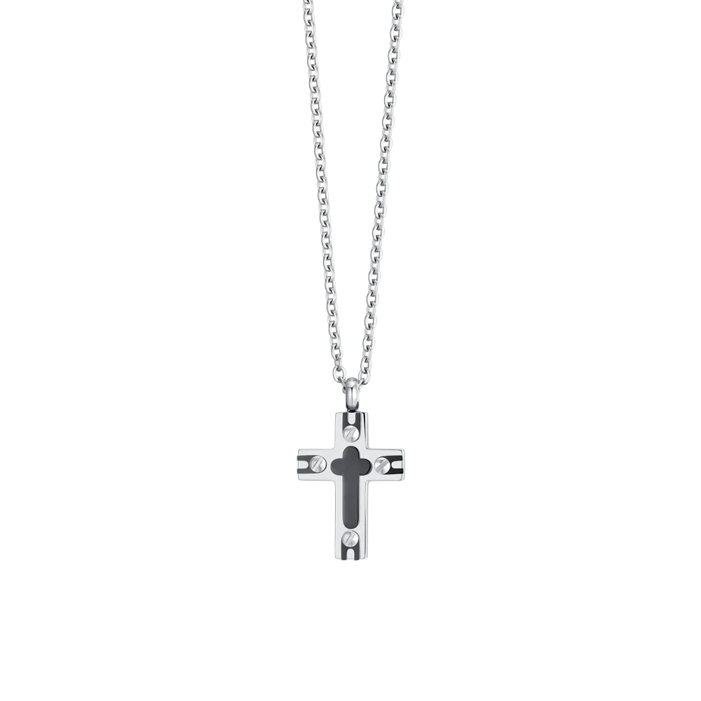 COLLANA UOMO IN ACCIAIO CROCE ED IP BLACK
