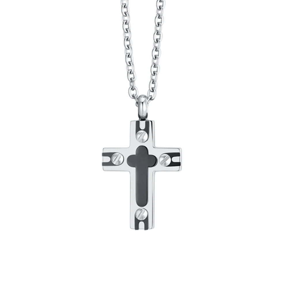 COLLANA UOMO IN ACCIAIO CROCE ED IP BLACK - Image 4