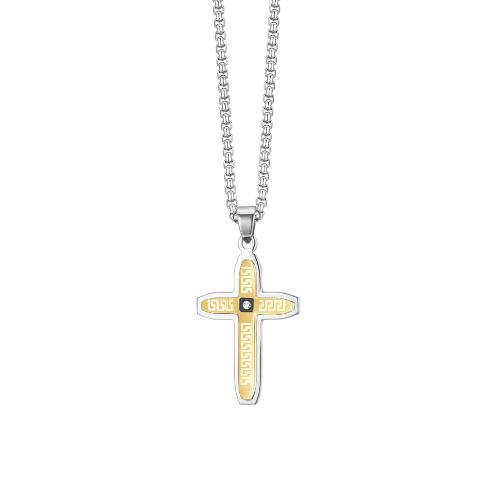 COLLANA UOMO IN ACCIAIO CROCE IN ACCIAIO ED ACCIAIO IP GOLD