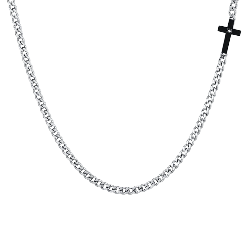 COLLANA UOMO IN ACCIAIO CROCE IP BLACK E ZIRCONE BIANCO - Image 4