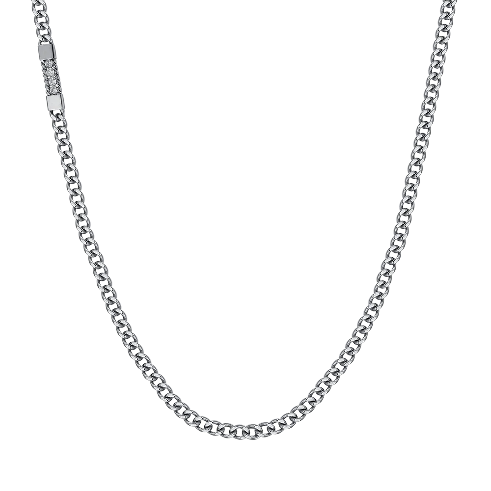 COLLANA UOMO IN ACCIAIO ELEMENTO CON CRISTALLI BIANCHI