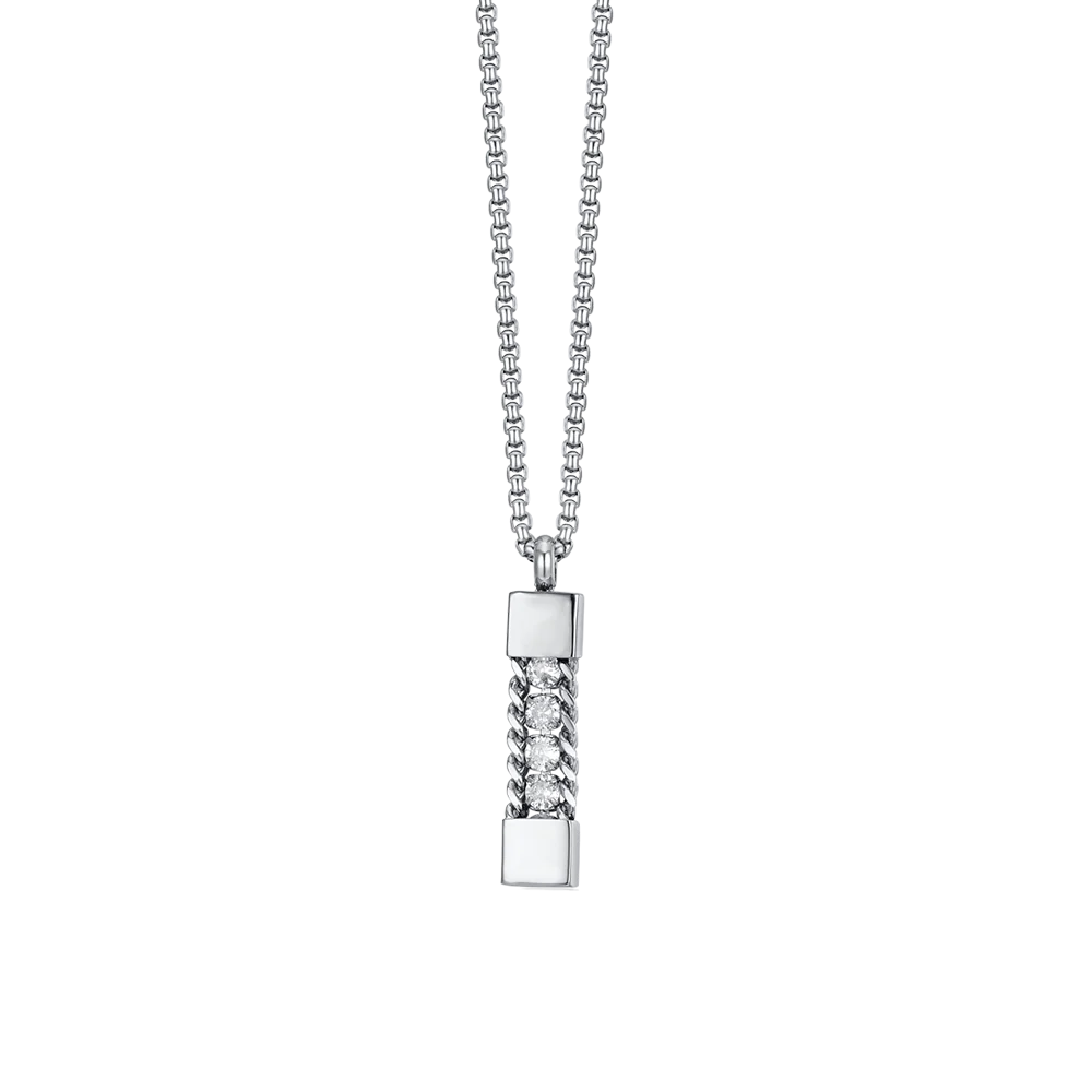 COLLANA UOMO IN ACCIAIO ELEMENTO CON CRISTALLI BIANCHI
