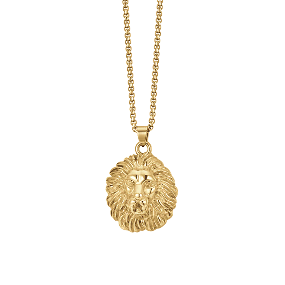 COLLANA UOMO IN ACCIAIO IP GOLD TESTA DI LEONE