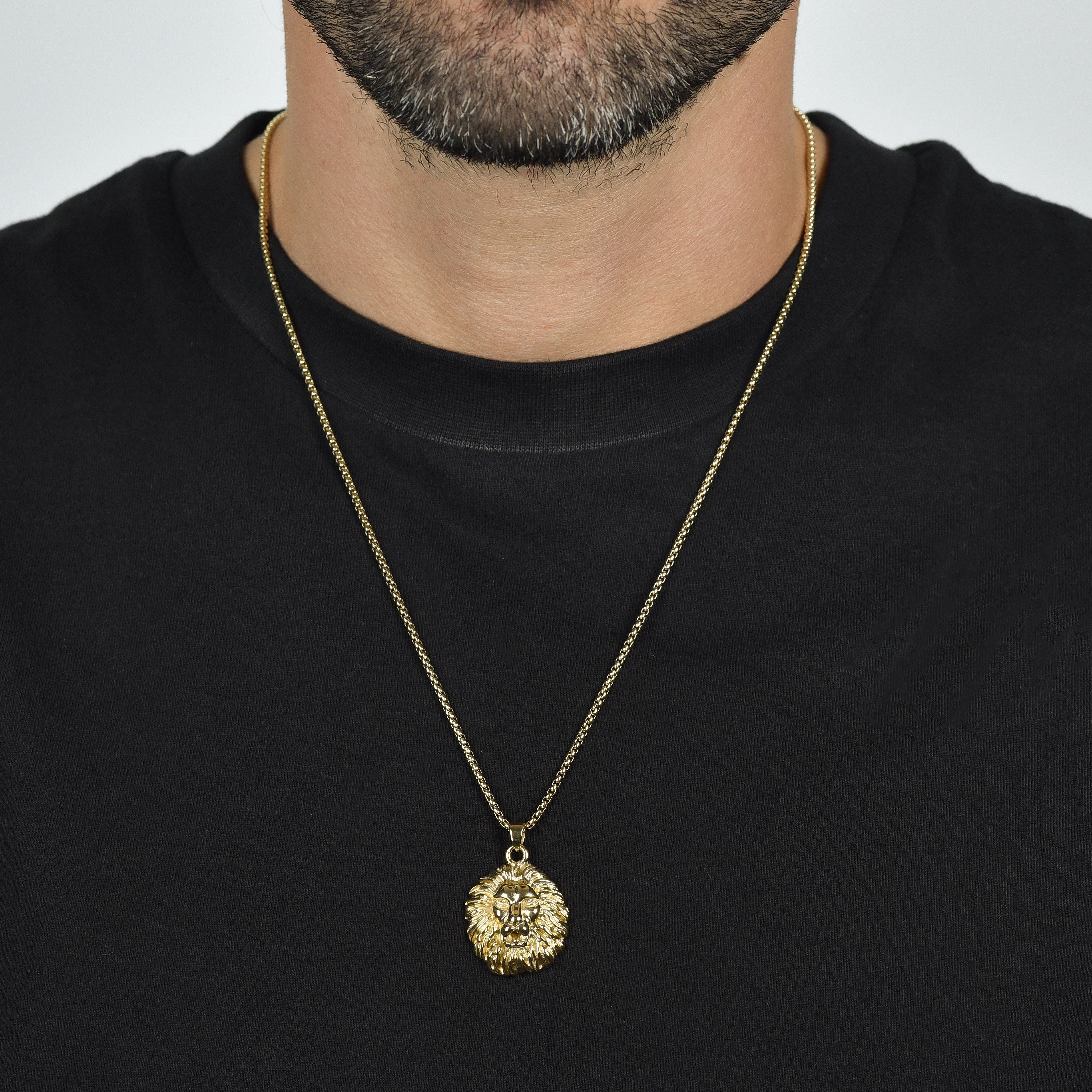 COLLANA UOMO IN ACCIAIO IP GOLD TESTA DI LEONE - Image 2