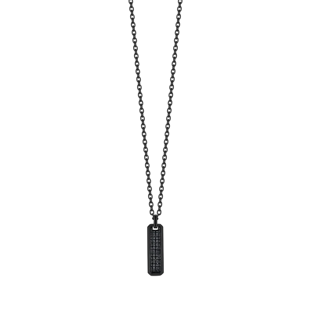 COLLANA UOMO IN ACCIAIO IP NERO CON ELEMENTO CON CRISTALLI NERI