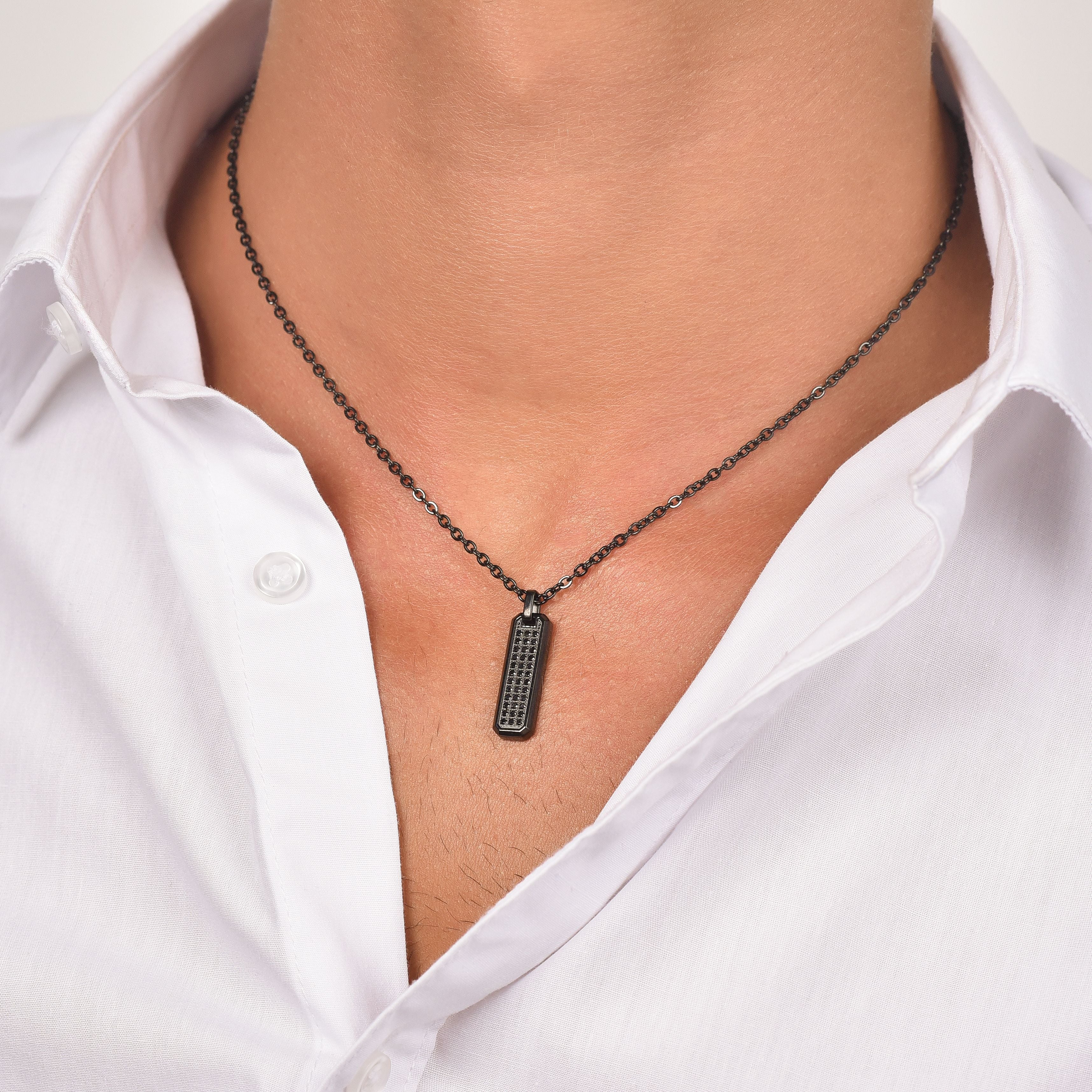 COLLANA UOMO IN ACCIAIO IP NERO CON ELEMENTO CON CRISTALLI NERI - Image 2