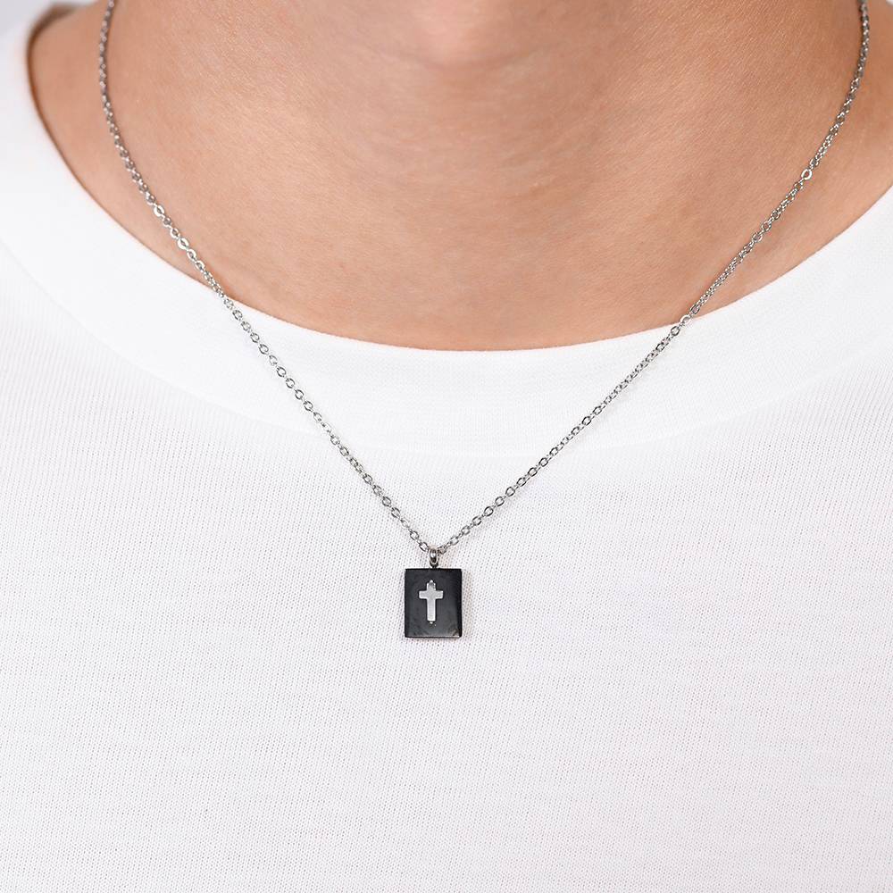 COLLANA UOMO IN ACCIAIO PIASTRA CON CROCE - Image 2