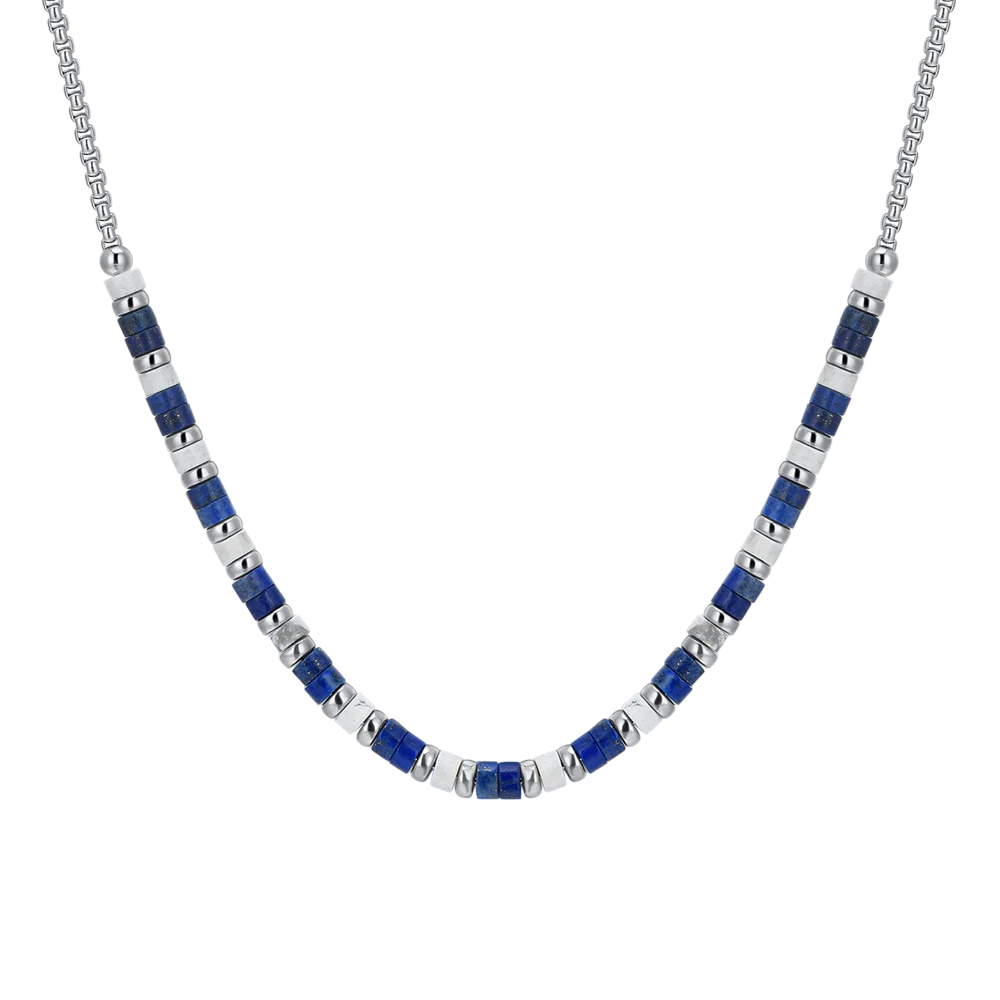 COLLANA UOMO IN ACCIAIO PIETRE LAPIS E BIANCHE