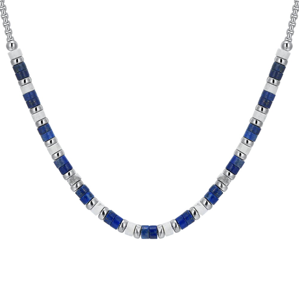 COLLANA UOMO IN ACCIAIO PIETRE LAPIS E BIANCHE - Image 4