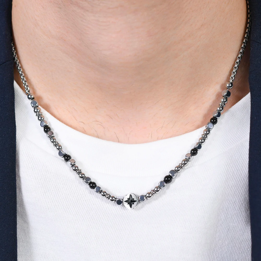 COLLANA UOMO IN ACCIAIO ROSA DEI VENTI IP NERO - Image 2