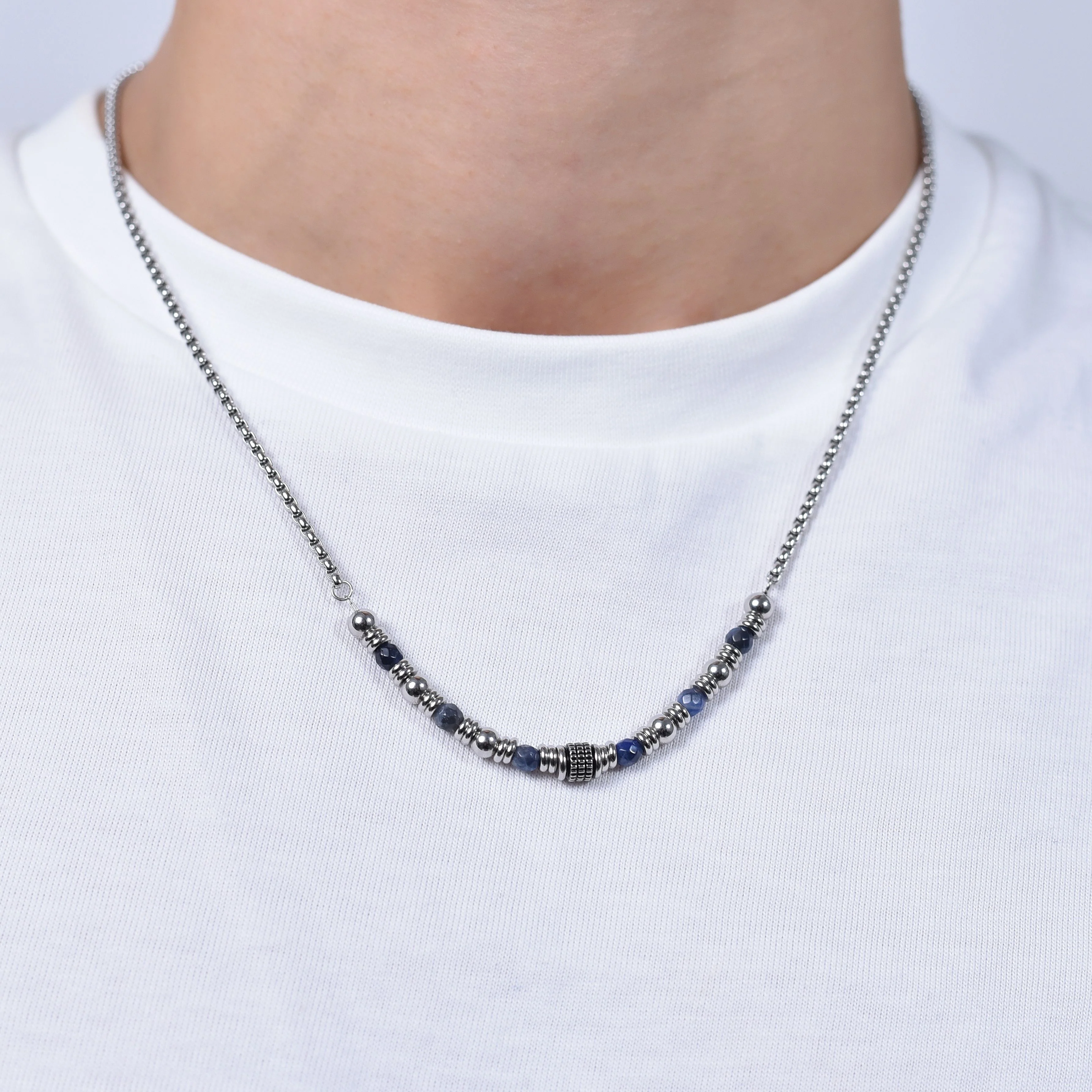 COLLANA UOMO IN ACCIAIO SODALITE BLU - Image 2