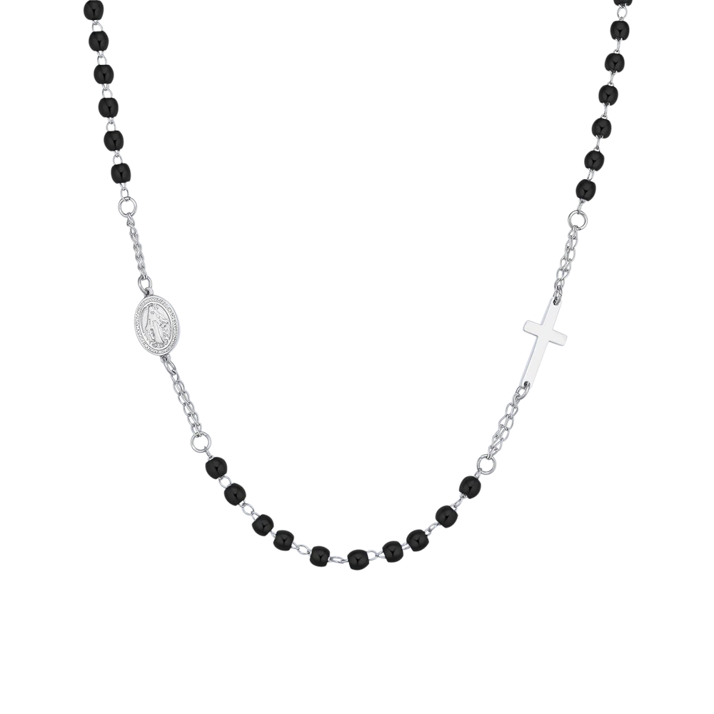 COLLANA UOMO ROSARIO IN ACCIAIO NERO