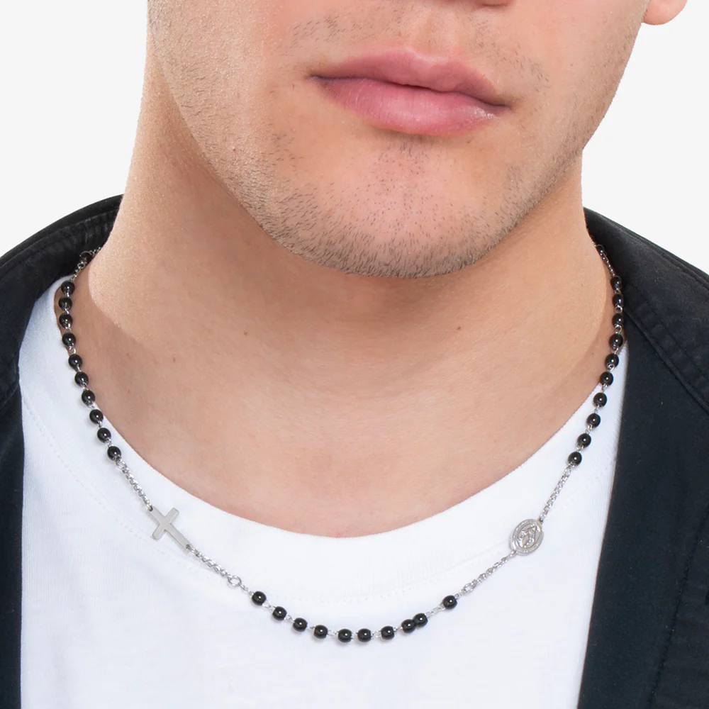 COLLANA UOMO ROSARIO IN ACCIAIO NERO - Image 2