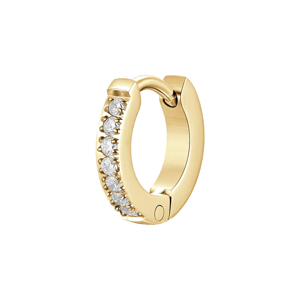 MONO ORECCHINO DONNA A CERCHIO IN ACCIAIO IP GOLD CON ZIRCONI BIANCHI