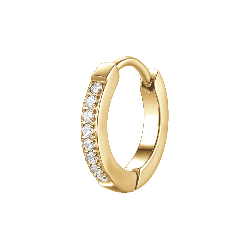 MONO ORECCHINO DONNA A CERCHIO IN ACCIAIO IP GOLD CON ZIRCONI BIANCHI