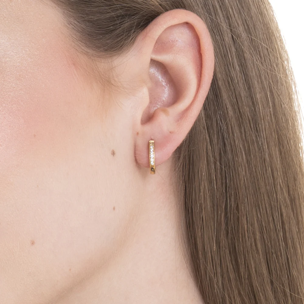 MONO ORECCHINO DONNA A CERCHIO IN ACCIAIO IP GOLD CON ZIRCONI BIANCHI - Image 2