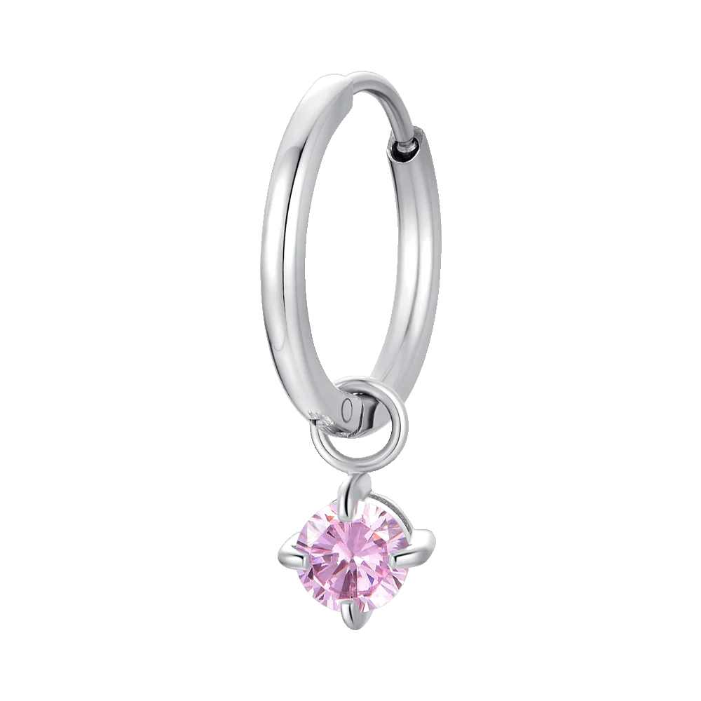 MONO ORECCHINO DONNA CERCHIO IN ACCIAIO CON ZIRCONE ROSA