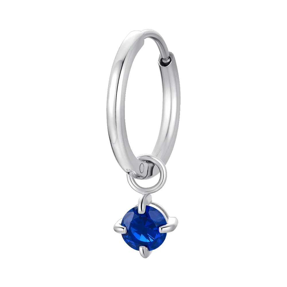 MONO ORECCHINO DONNA IN ACCIAIO CERCHIO CON ZIRCONE BLU