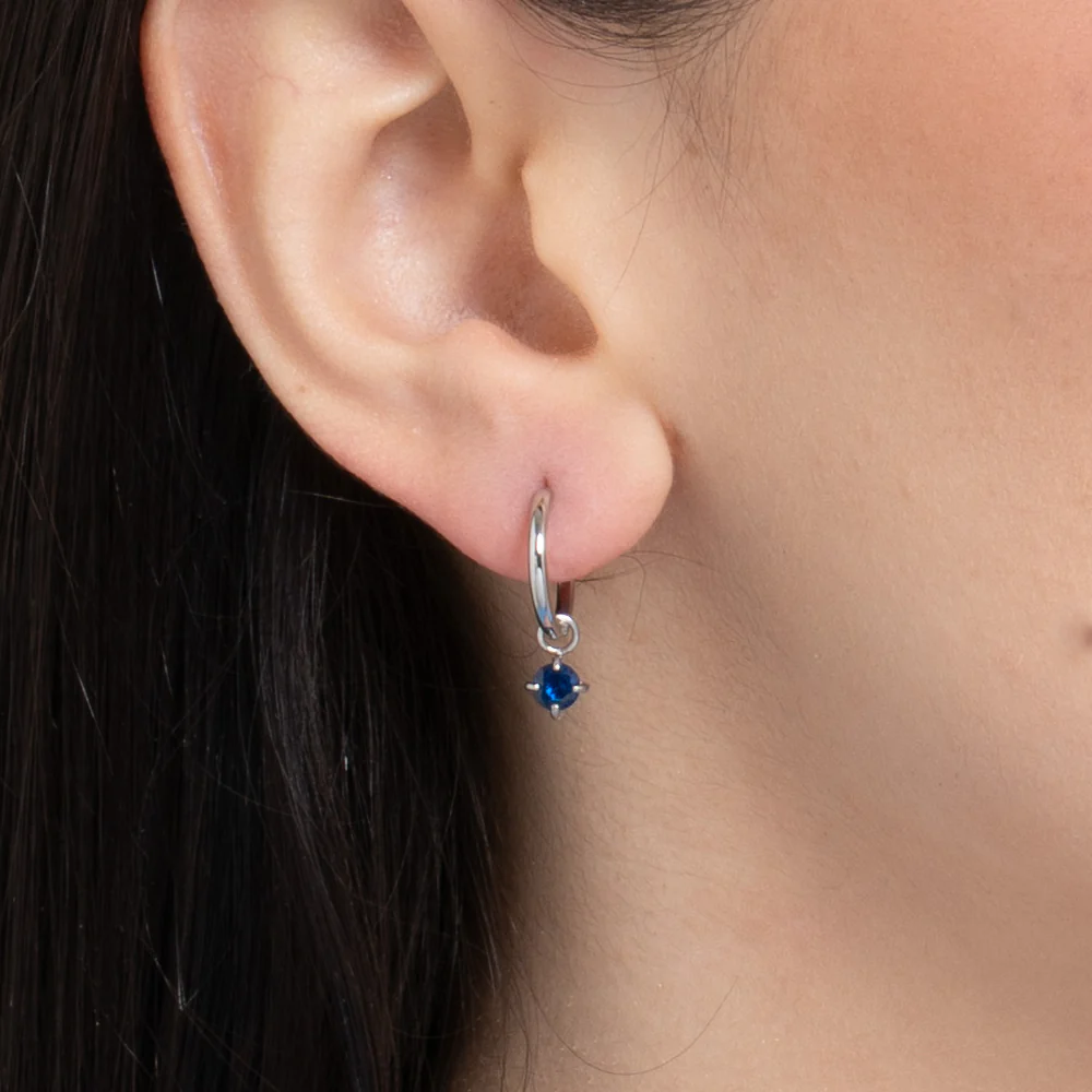 MONO ORECCHINO DONNA IN ACCIAIO CERCHIO CON ZIRCONE BLU - Image 2