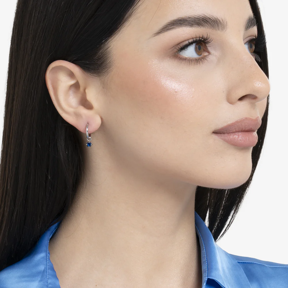 MONO ORECCHINO DONNA IN ACCIAIO CERCHIO CON ZIRCONE BLU - Image 3