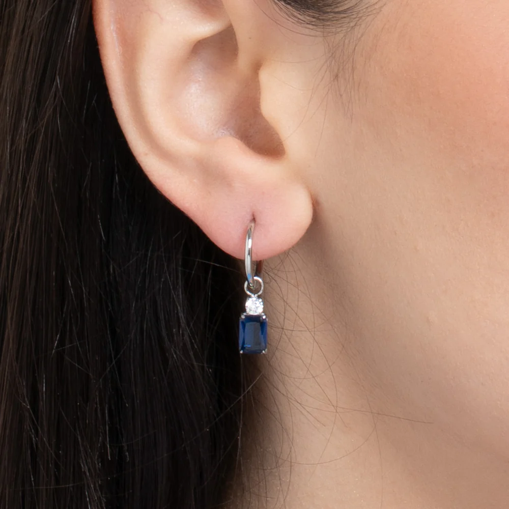MONO ORECCHINO DONNA IN ACCIAIO CON ZIRCONI BLU E BIANCHI - Image 2