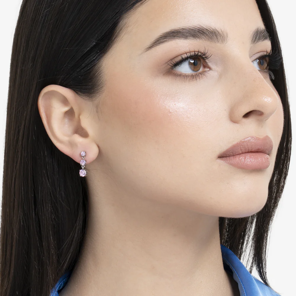 MONO ORECCHINO DONNA IN ACCIAIO CON ZIRCONI ROSA - Image 3