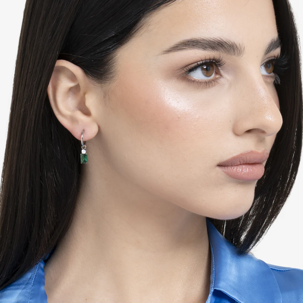 MONO ORECCHINO DONNA IN ACCIAIO CON ZIRCONI VERDE E BIANCHI - Image 3