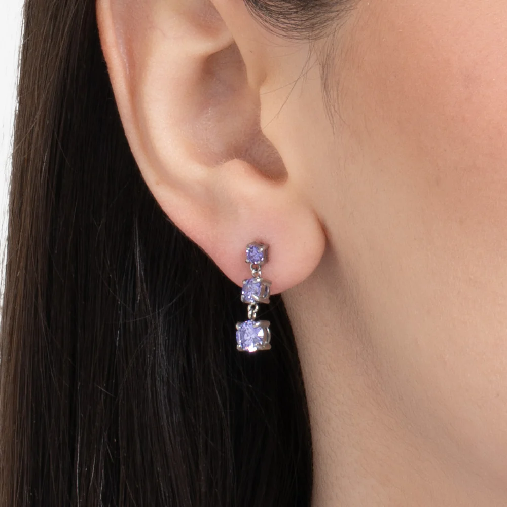 MONO ORECCHINO DONNA IN ACCIAIO CON ZIRCONI VIOLA - Image 2