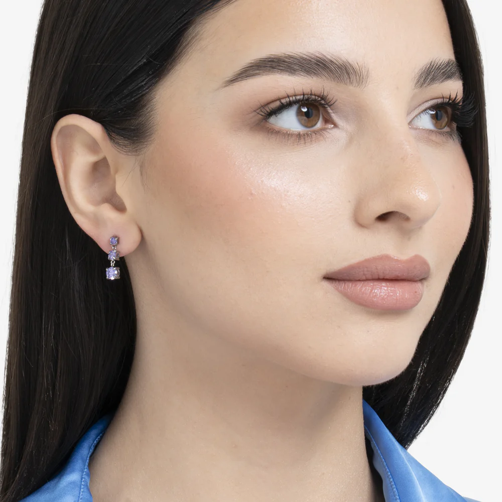 MONO ORECCHINO DONNA IN ACCIAIO CON ZIRCONI VIOLA - Image 3