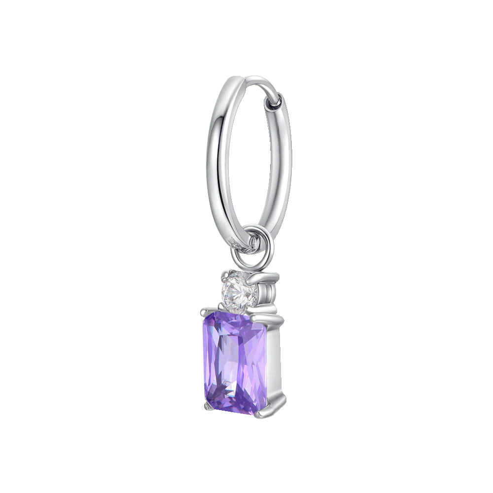 MONO ORECCHINO DONNA IN ACCIAIO CON ZIRCONI VIOLA E BIANCHI