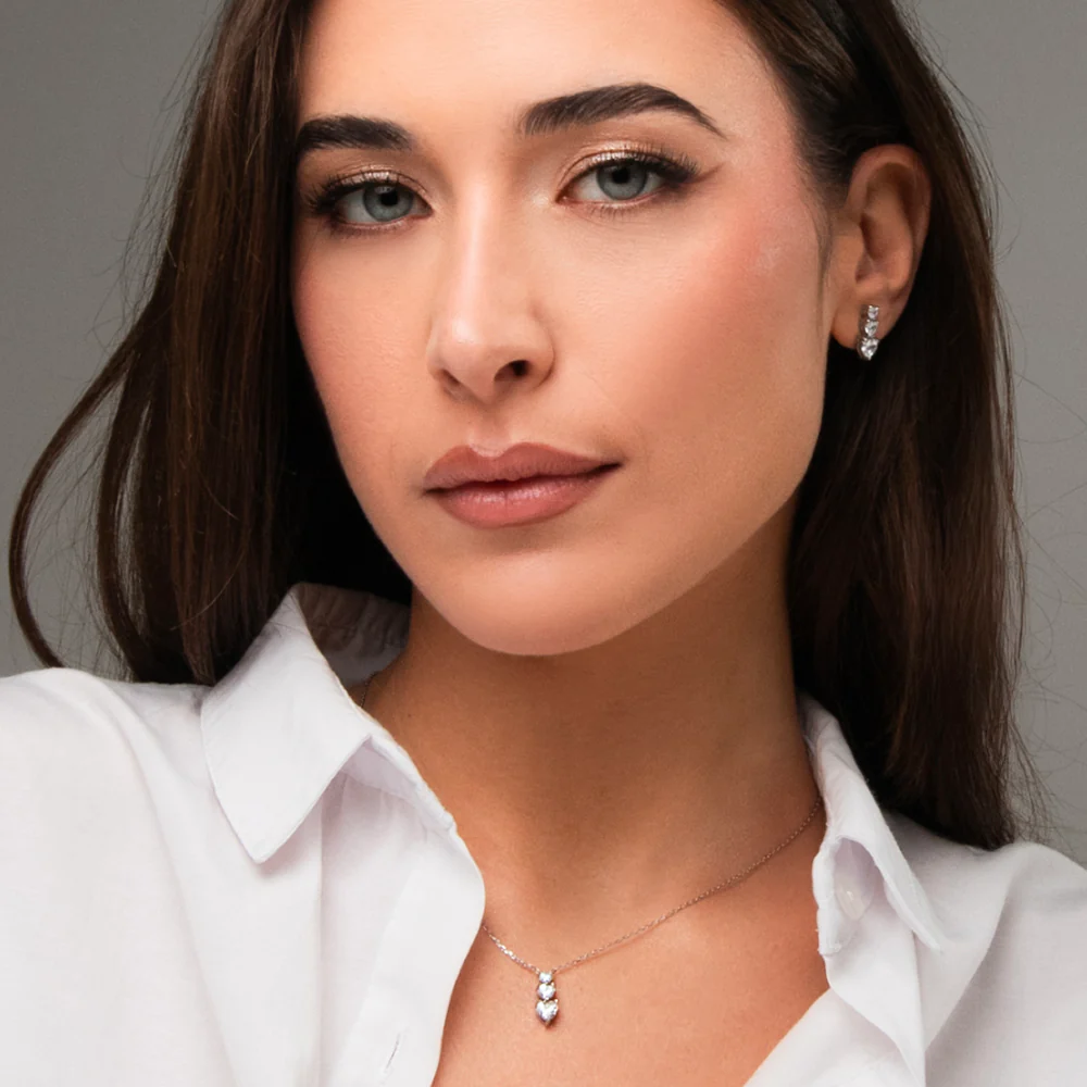 MONO ORECCHINO DONNA IN ACCIAIO CON CUORI CON ZIRCONI BIANCHI - Image 4