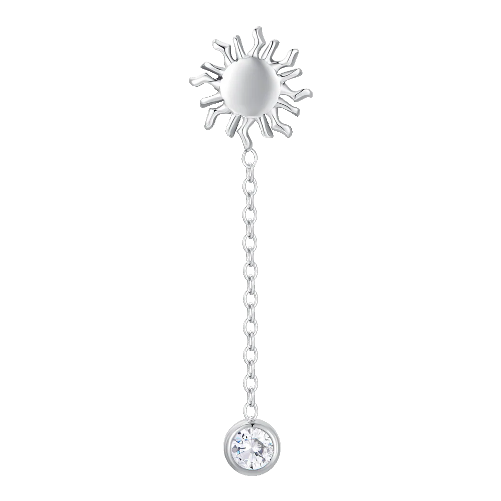 MONO ORECCHINO DONNA IN ACCIAIO CON SOLE E CRISTALLO BIANCO