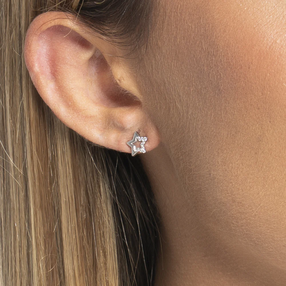 MONO ORECCHINO DONNA IN ACCIAIO CON STELLA CON PUNTI LUCE ZIRCONE BIANCO - Image 2
