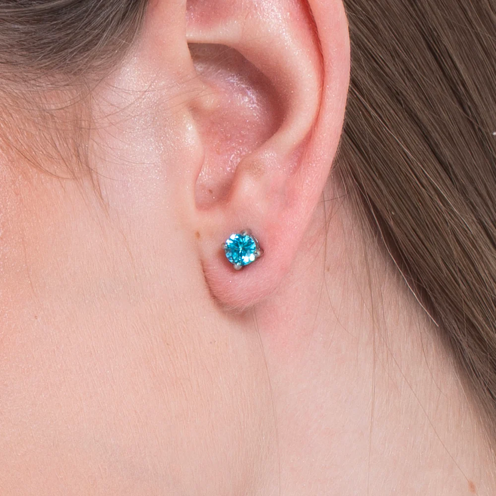MONO ORECCHINO DONNA IN ACCIAIO CON ZIRCONE ACQUAMARINA - Image 2