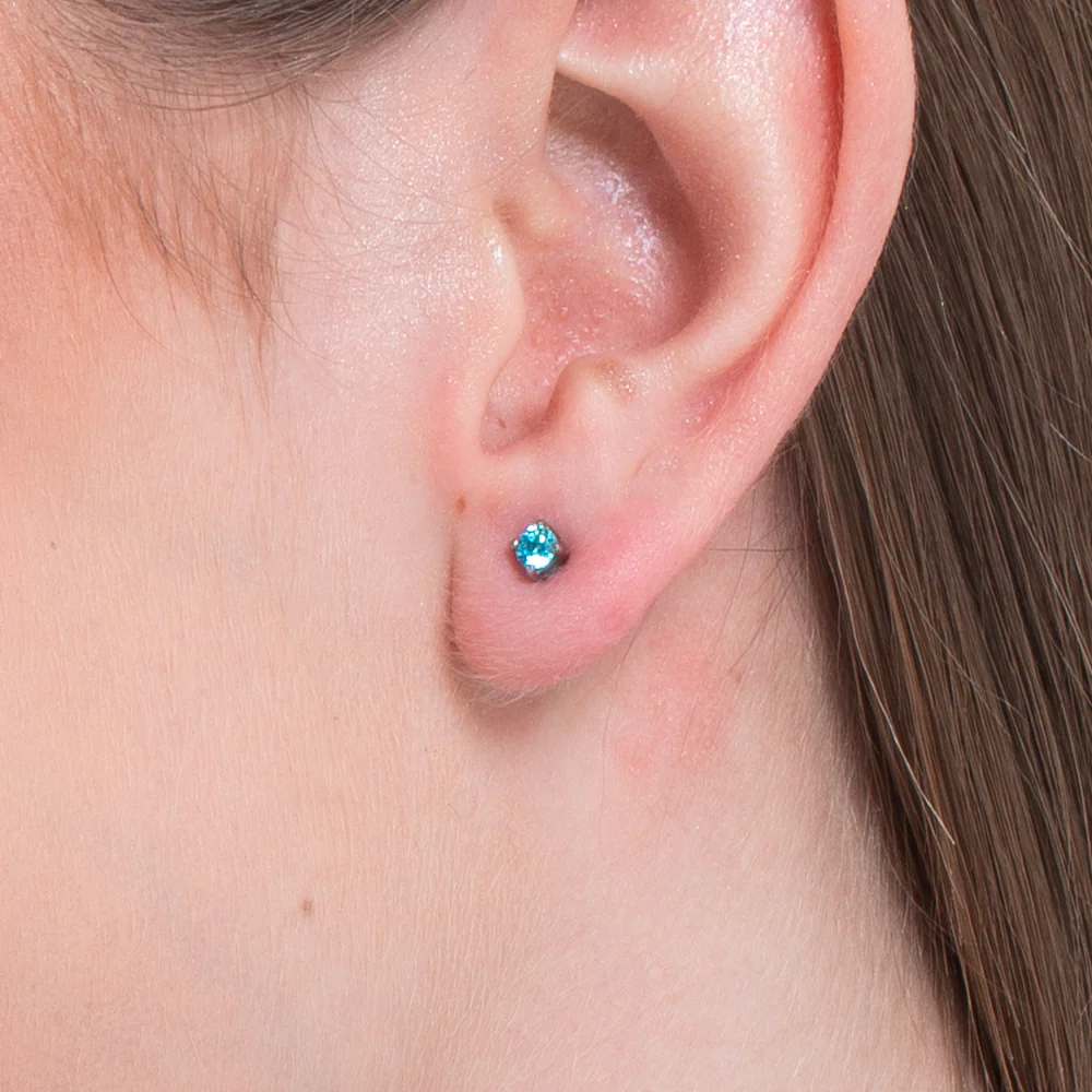 MONO ORECCHINO DONNA IN ACCIAIO CON ZIRCONE ACQUAMARINA - Image 2