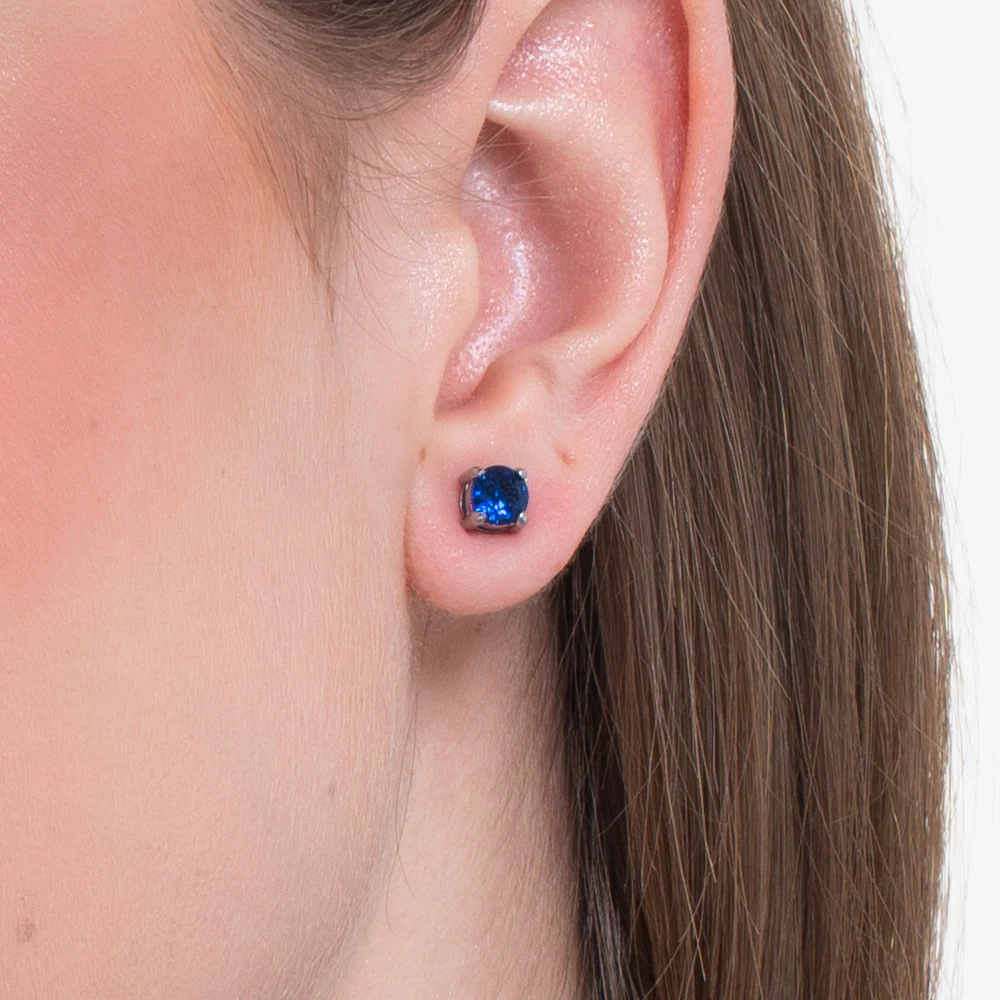 MONO ORECCHINO DONNA IN ACCIAIO CON ZIRCONE BLU - Image 2