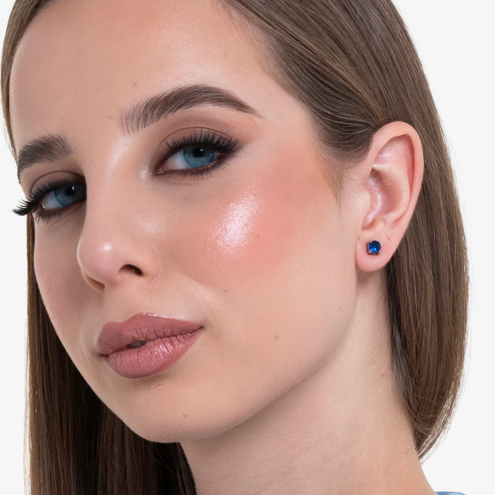 MONO ORECCHINO DONNA IN ACCIAIO CON ZIRCONE BLU - Image 3