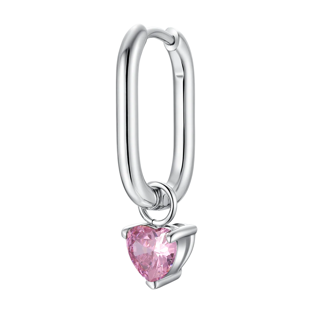 MONO ORECCHINO DONNA IN ACCIAIO CON ZIRCONE ROSA
