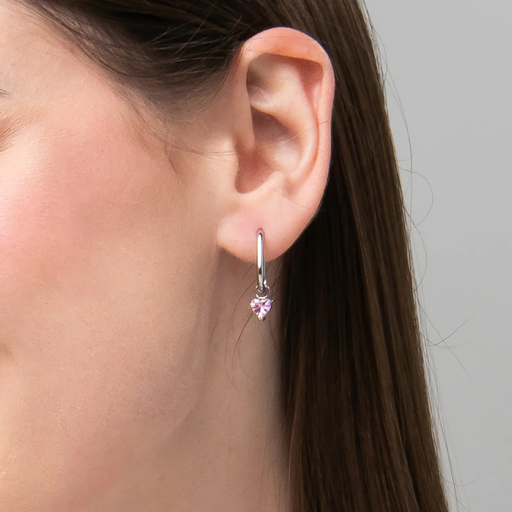 MONO ORECCHINO DONNA IN ACCIAIO CON ZIRCONE ROSA - Image 2