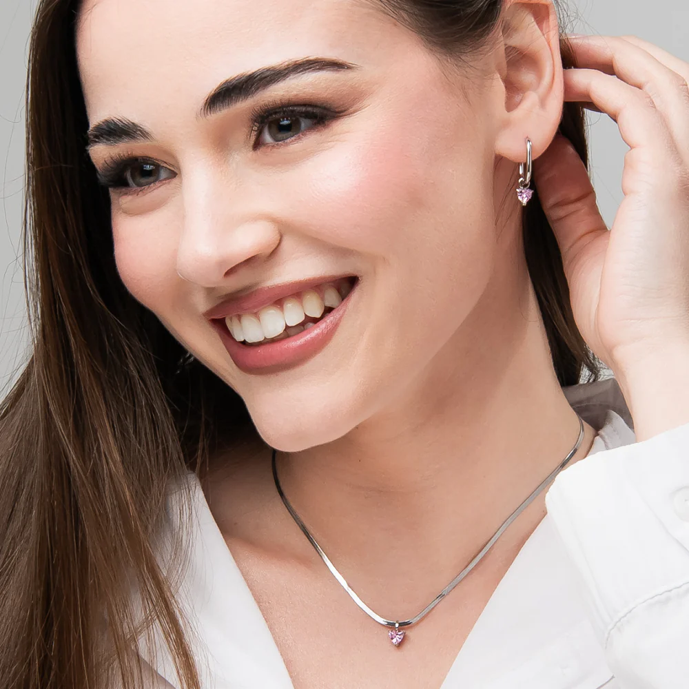 MONO ORECCHINO DONNA IN ACCIAIO CON ZIRCONE ROSA - Image 4
