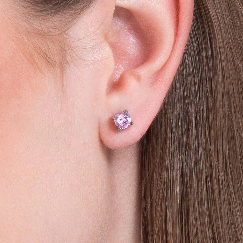 MONO ORECCHINO DONNA IN ACCIAIO CON ZIRCONE ROSA - Image 2