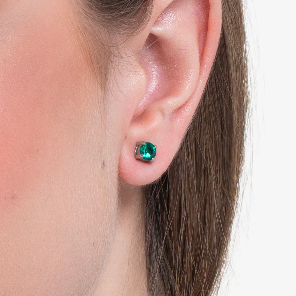 MONO ORECCHINO DONNA IN ACCIAIO CON ZIRCONE VERDE - Image 2
