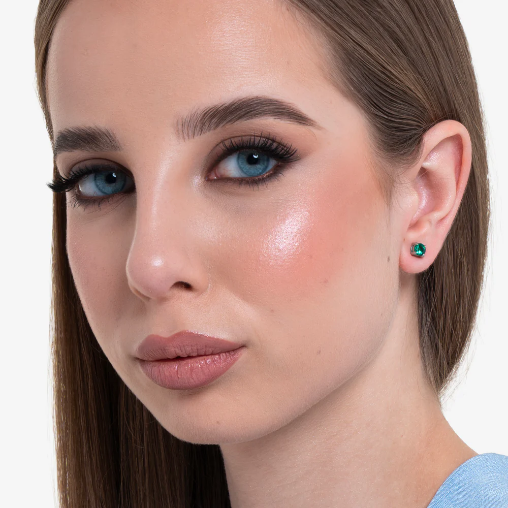 MONO ORECCHINO DONNA IN ACCIAIO CON ZIRCONE VERDE - Image 3