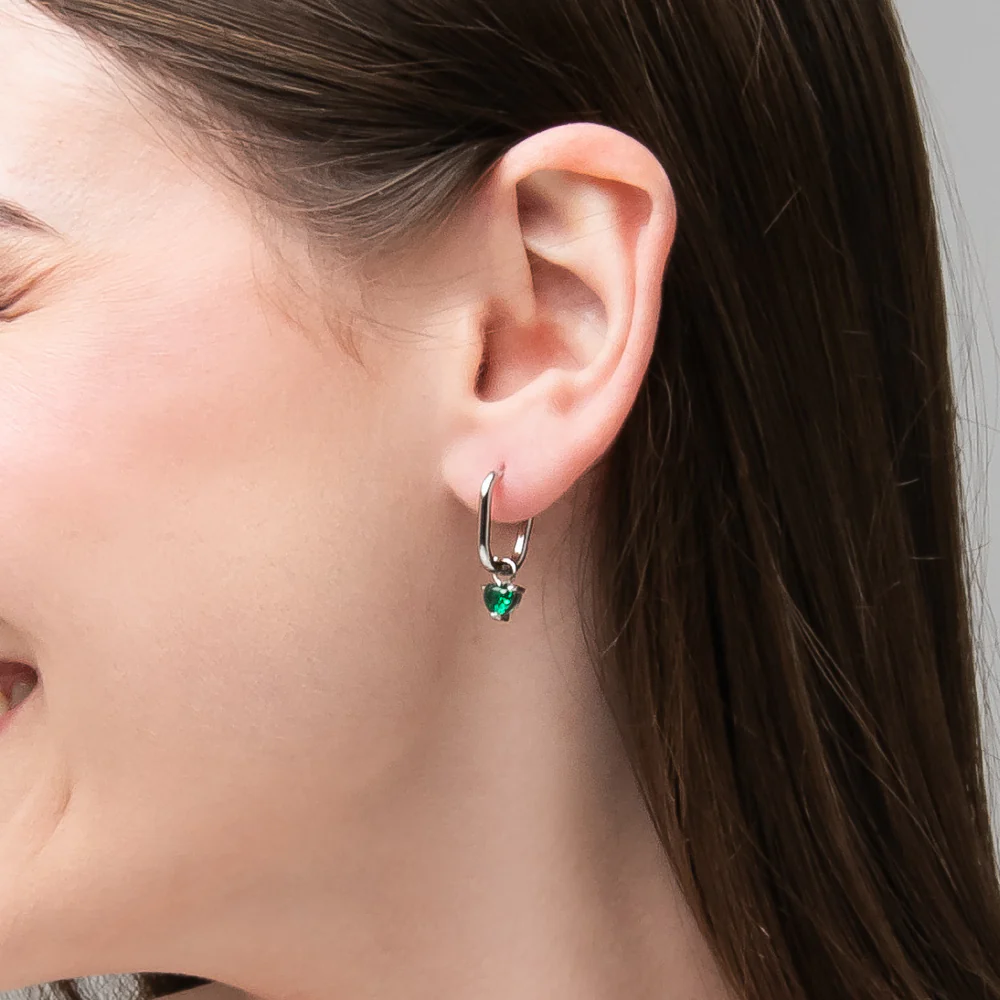 MONO ORECCHINO DONNA IN ACCIAIO CON ZIRCONE VERDE - Image 2