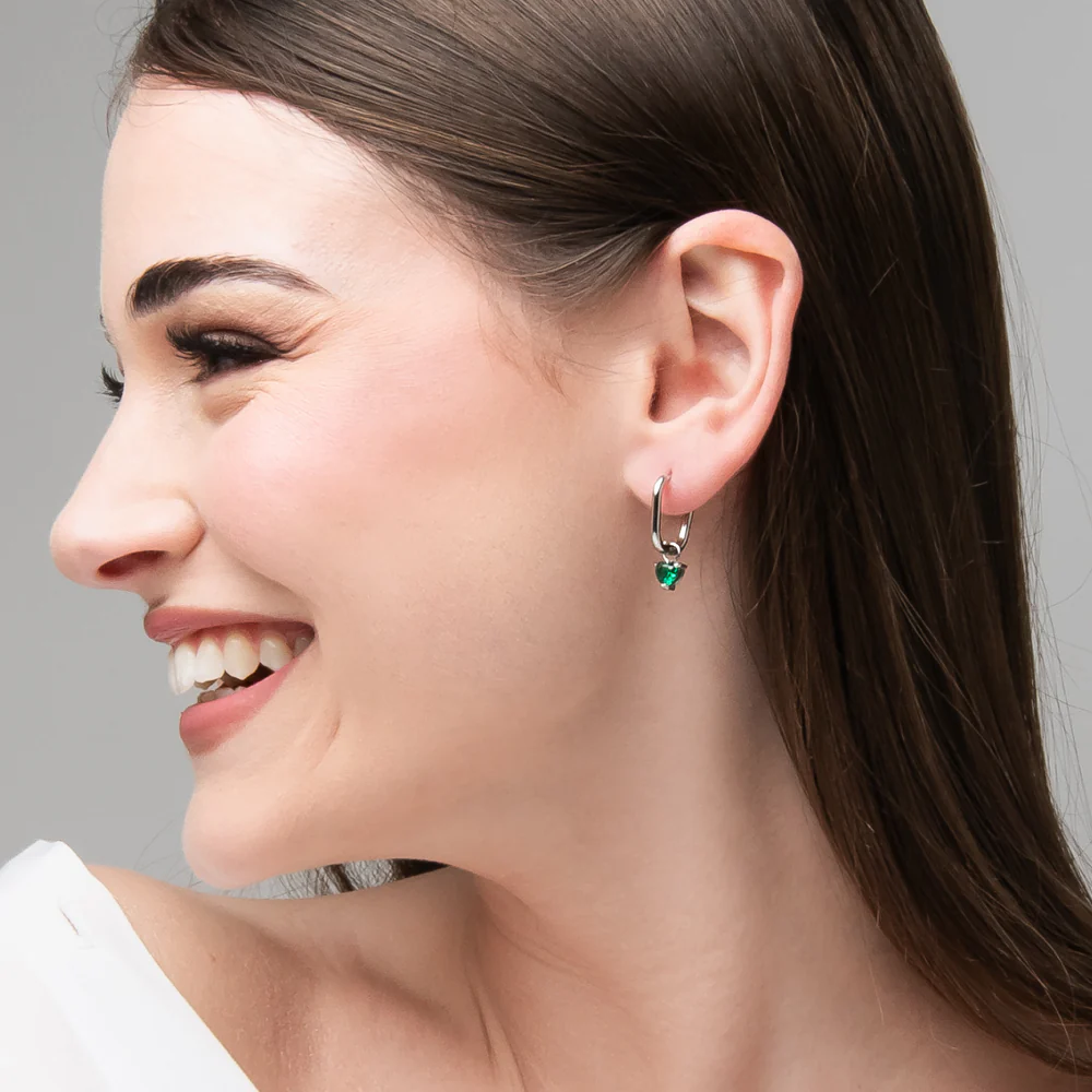 MONO ORECCHINO DONNA IN ACCIAIO CON ZIRCONE VERDE - Image 3