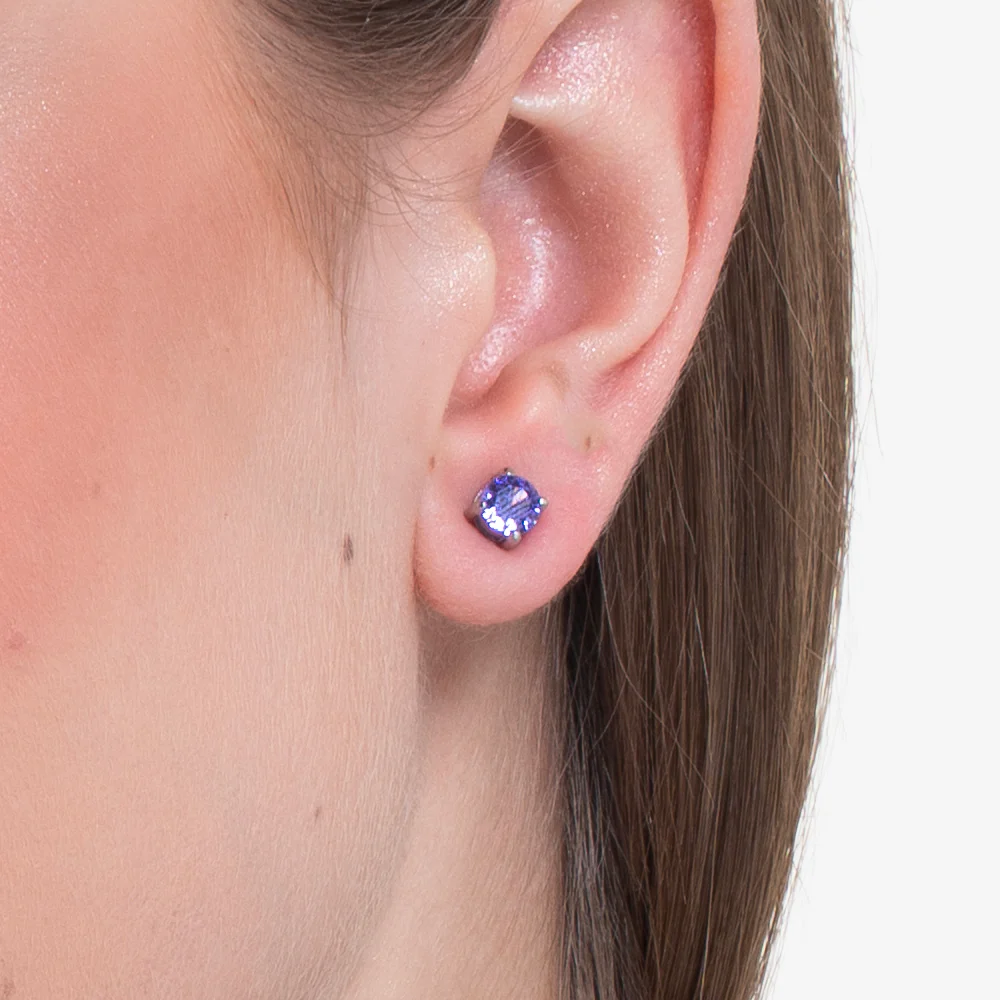 MONO ORECCHINO DONNA IN ACCIAIO CON ZIRCONE VIOLA - Image 2