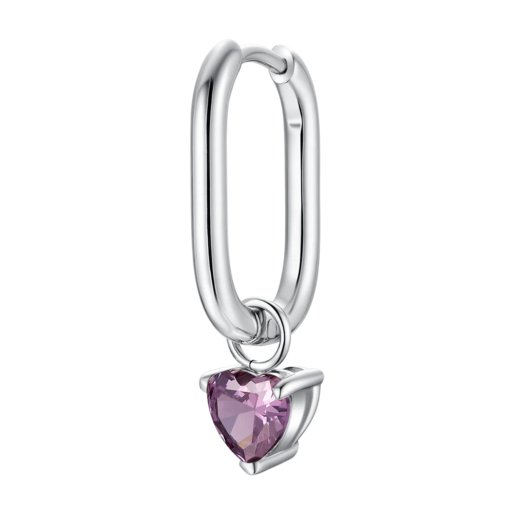 MONO ORECCHINO DONNA IN ACCIAIO CON ZIRCONE VIOLA