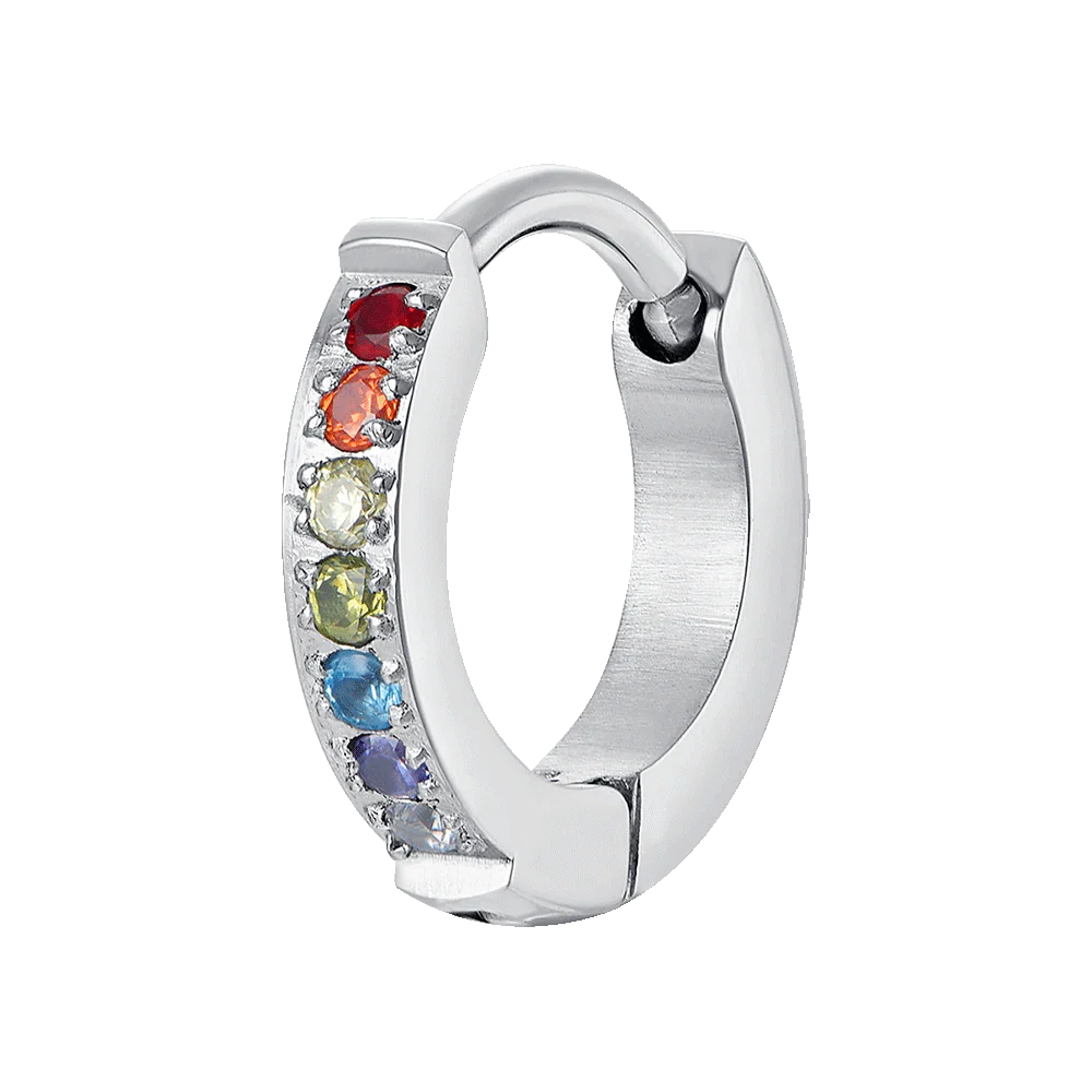 MONO ORECCHINO DONNA IN ACCIAIO CON ZIRCONI MULTICOLOR